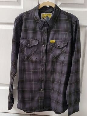 DIXXON Men's Dark Gray, Yellow and Black Plaid Button-Up Flannel Shirt
